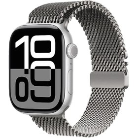 Resim Apple Watch 10 46mm Zore KRD-121 Metal Hasır Kordon-Gri 