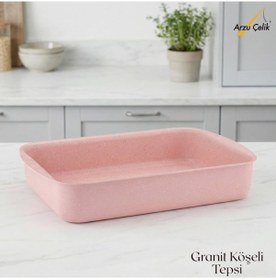 Resim 22x30 Cm Granit Köşeli Tepsi - Pembe Pembe 
