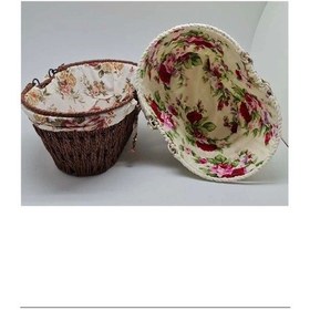 Resim Kumaşlı Hasır Ekmek Sepeti Saplı Oval Royaleks-mtr-2003-51 Çok Renkli 