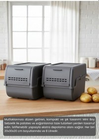 Resim 2'li Mini Boy Patates Soğan Sepeti Bpa Free Sebzelik Organizer Kutu Motek Antrasit 8 L Antrasit 