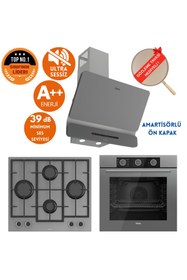 Resim Ferre FryArt&SilentArt NORE/ Sessiz Yeni Seri Antrasit Gri Ankastre Set (D082-SA + QXE62CPR +LN388) 