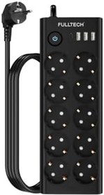 Resim Termal Akım Korumalı, 10'lu Priz Soketi, Isıya Dayanıklı Yapı, 10x Priz, 3x Usb, 1x Type-C Girişi, Çocuk Korumalı Çoğaltıcı, 2 Metre Uzatma Kablosu (16A/3680W) 
