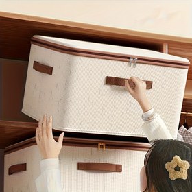 Resim Minimalist Bej Linen Fermuarlı Depolama Kutusu Kapaklı - Katlanabilir, Elde Yıkanabilir, Yatak Altı Düzenleyici Giysiler ve Linenler için, İdeal Yatak Odası Gereksinimi, Giysi Düzenleyici Depolama, Yatak Altı Depolama, Yatak Altı Depolama 
