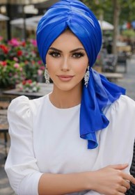 Resim Aişe tesettür Mavi Batik Desen Tül Tokalı Bone 