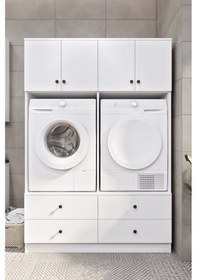 Resim Ases Mobilya Ases Elz533 Çamaşır Makinesi Ve Kurutma Makinesi Extra Boy 4 Kapak 4 Çekmece Banyo Dolabı Beyaz -safir Meşe Beyaz 