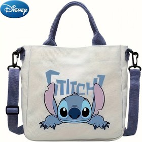 Resim Stitch Karikatür Omuz Çantası, Kadınlar İçin Büyük Kapasiteli, Hafif Polyester ile Ayarlanabilir Mavi Askılı, Sevimli Beyaz Mesaj Çantası, Günlük Ulaşım ve Alışveriş için Mükemmel, Komütör Omuz Çantası | Karikatür Karakter Çantası | Uygulama Detayları, Küçük Omuz Çantası 
