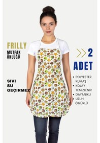 Resim Frilly İkili Paket Mutfak Önlüğü Sıvı Geçirmez Su Geçirmez Mutfak Önlüğü Elmalı 