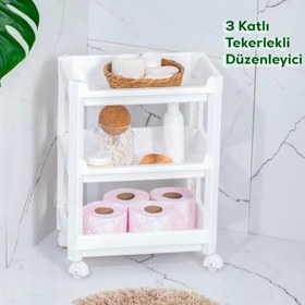 Resim Porsima RAFTY-73-1 Tekerlekli 4 Katlı Düzenleyici - 35,5 x 22 x 48 cm Hareketli Geniş Raf - Beyaz 