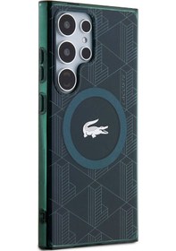 Resim Galaxy S24 Ultra Uyumlu Kılıf Lacoste Lisanslı Magsafe Özellikli Timsah Logolu Blend Monogram Siyah 