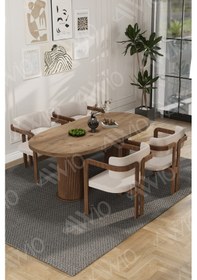 Resim Avvio Brown Serisi Bohem Ayak 4'lü Tokyo Metal Demonte Sandalye 80x140 Masa Sandalye Takımı Akça Masa Sandalye Kahve Kumaş Krem 