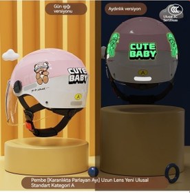 Resim Danrimaoyi Çocuk Araç Güneş Koruyucu Yarım Kask Dört Mevsim Aydınlık Baskı Pembe 