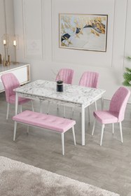Resim Canisa Concept Ada Serisi 80x130 Sabit, Bench'li Beyaz Mermer Masa Takımı+ 4Sandalye+1Bench 
