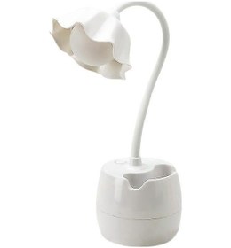 Resim Çiçek Şeklinde Kalemlikli Göz Dostu Led Masa Lambası A1 Beyaz 