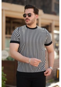 Resim Erkek Siyah Beyaz Örme Pamuklu Kumaş Kısa Kollu T-shirt Çok Renkli 