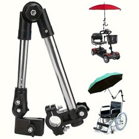 Resim 360 ° Ayarlanabilir Şemsiye Tutucu Bebek Arabaları ve Bisikletler için - Kolay Kurulum, Çok Amaçlı, Hava Koruma, Paslanmaz Çelik Çerçeve, Siyah ve Yeşil Tasarım, Hava Koşullarına Dayanıklı Dişli | Fonksiyonel Aksesuar | Dayanıklı Yapı 