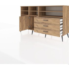 Resim Kronos Konsol 8 Raflı 3 Çekmeceli Tek Kapaklı 176x59x99 Çam-çam Çam-çam 
