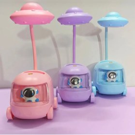 Resim abnturk Pembe Renk Astronot Uzay Araçlı Kalemlikli 4 Modlu Led Işıklı Şarjlı Çocuk Masa Lambası 