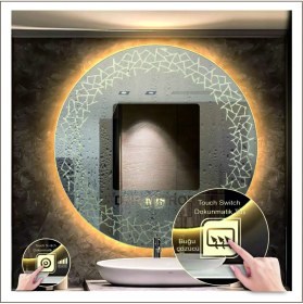 Resim Dnr-MirrorDnr-Mirror 80 cm Günışığı Ledli Tasarım Kumlamalı Dokunmatik Tuşlu Buğu Önleyicili Banyo Aynası Makyaj Aynası 