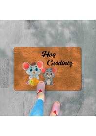 Resim Dijital Baskılı Kapı Önü Paspas Hoşgeldiniz Çok Amaçlı Iç Ve Dış Kapı Paspası Kahve - Krem 