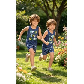 Resim NiCe İç Giyim Erkek Çocuk Uzay Temalı Lacivert Renk Atlet & Şort Yumuşak Pamuklu Penye Trend Pijama Takım 