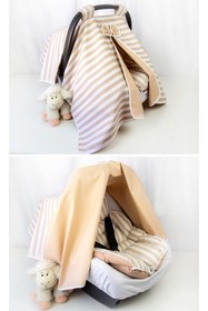 Resim 3lu Puset Ortusu - Puset Minderi - Puset Carsaf %100 Pamuk Zigzaglı Bej 