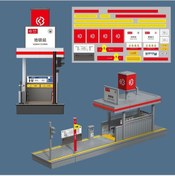 Resim Metro İstasyonu Çıkışı, Raylı Sistem Platformu Aydınlatma Oyuncak Aksesuarları, Büyük Platform Rayları, Telefon Direkleri, Bekleme Kabinleri, Ray Ruloları, Trenler Çok Renkli 