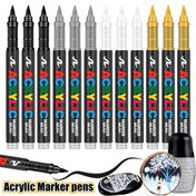 Resim Dört Renkli Akrilik Boyama Kalemi Seti - Profesyonel Sanat Malzemeleri, Taş Boyamaları, Tuval, Plastikler, Metaller, Taşlar, DIY El Sanatları, Yumuşak Fırça Başlıkları ve İnce Kalemler, Çizim, Noel ve Cadılar Bayramı Hediyeleri için Kullanılır 
