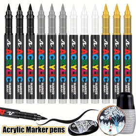 Resim Dört Renkli Akrilik Boyama Kalemi Seti - Profesyonel Sanat Malzemeleri, Taş Boyamaları, Tuval, Plastikler, Metaller, Taşlar, DIY El Sanatları, Yumuşak Fırça Başlıkları ve İnce Kalemler, Çizim, Noel ve Cadılar Bayramı Hediyeleri için Kullanılır 