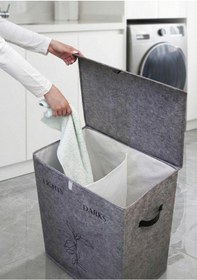 Resim Keçe Katlanabilir Çamaşır Sepeti Çift Hazneli 53x33x60 Cm Gri 