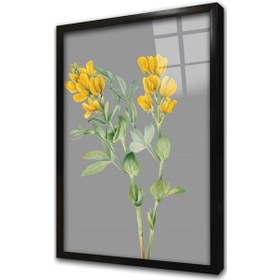 Resim Gri Zemin Sarı Çiçek Çerçeveli Cam Tablo-172062 