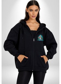 Resim Angemiel Karol G Şarkıcı Kadın Erkek Siyah Kapüşonlu Fermuarlı Baskılı Hırka Sweatshirt Siyah 