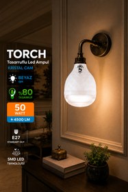 Resim ŞANLED 50W KRİSTAL Tasarruflu E27 Beyaz Işık Torch Led Ampul-1-2-4-6-8-10 Adettir 