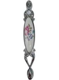 Resim Miray 128 Mm Metal Krom Kasa Beyaz Çiçek Desenli / 5 Adet Gümüş 