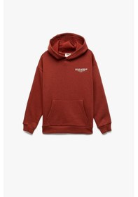 Resim Koton Erkek Çocuk Uzun Kollu Baskılı Şardonlu Pamuklu Kapşonlu Sweatshirt Kiremit 