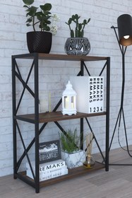 Resim Tedarikcenter 3 Raflı Metal Kitaplık Dergi Rafı Modern Raf Gazetelik - Ceviz 