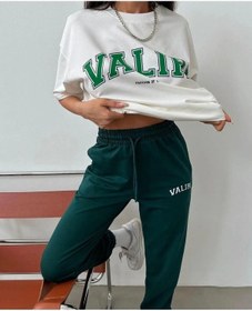 Resim Valiri Beyaz T-shirt Yeşil Eşofman Altı Jogger- Baskılı Alt Üst Eşofman Takım Oversize Bisiklet Yak Yeşil J. - Beyaz T. 