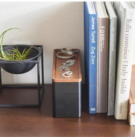 Resim 3 Katlı Dar Aksesuar Kutusu, Ahşap Kapaklı, Minimalist, Modern Takı Saklama Çözümü Siyah 