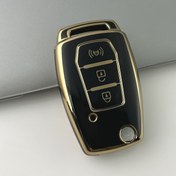 Resim Şık Siyah ve Altın TPU Araba Anahtarlık Kılıfı SsangYong Kyron, Sanka, Actyon, Korando, Tivoli için - Koruyucu Kabuklu Dayanıklı Flip Uzaktan Kumanda Tutucu, Araba Uzaktan Kumanda Kılıfı 