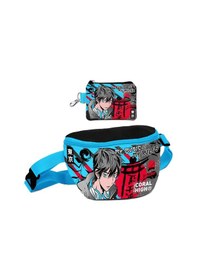 Resim Coral High Erkek Çocuk Siyah Mavi Anime Desenli Bel Çantası Ve Bozuk Para Cüzdanı Set Çok Renkli 