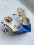 Resim Gamze Shoes Saks Mavi Renk Saten Bilekten Bağlama 