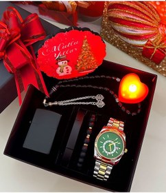 Resim Erkek Yeşil Gold Saat Bileklik Çakmak Ve Tesbih Hediyeli Kare Set Kutu Gümüş 