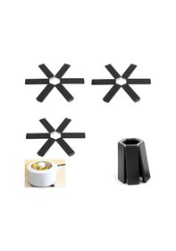 Resim 3 Adet Katlanabilir Siyah Nihale Kaydırmaz Silikon Isıya Dayanıklı Tencere Tava Altlığı Siyah 