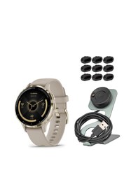 Resim Garmin Venu 3S Yumuşak Altın Paslanmaz Çelik Çerçeveli Akıllı Saat, 41 mm Fildişi Kasa ve Silikon Ba 
