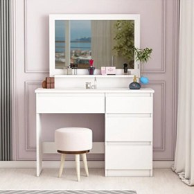 Resim Eder Market Duru 4 Çekmeceli Aynalı Makyaj Masası Beyaz 