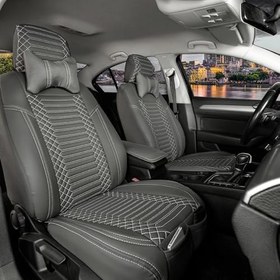 Resim Fresh Start Opel Mokka X ile Uyumlu Lüx Full Deri Oto Koltuk Kılıfı Ön Arka Takım Giydirme Tip Füme 