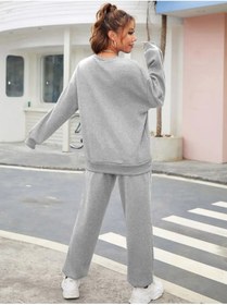 Resim LAND MODA Kadın Renki Çiçek Baskılı Sweatshirt Eşofman Alt Üst Takımı 