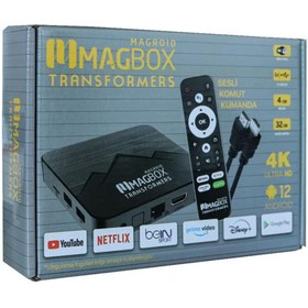 Resim MAGBOX Magroid Transformers 32 GB HDD 4 GB Ram Bluetooth 5G Wifi Ses Komut Kumandalı Android TV Box 