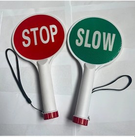 Resim Willowhaven Style Two Çift Taraflı Reflektif Dur Geç El İşareti Paddle Trafik Kontrol İşareti 