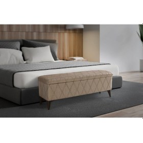 Resim Sandıklı Puf Vavonni 140 Cm Nervür Kapitone Amortisör Kapaklı A Kalite Krem 