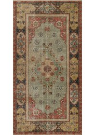 Resim Romantik Vintage Gül Desenli Eskitme Ipek Yün Pers Kilim Eskitme Halı - 110x216 Cm 9925 